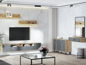 Модульная гостиная Байкал (дуб крафт золотой/графит) в Жуланке - zhulanka.mebel-nsk.ru | фото