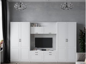 Модульная стенка Апполия (белый/белый дуб) в Жуланке - zhulanka.mebel-nsk.ru | фото