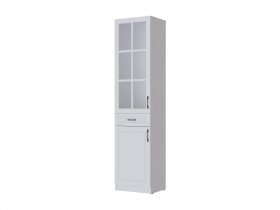 Пенал-витрина Апполия гостиная (белый/белый дуб) в Жуланке - zhulanka.mebel-nsk.ru | фото