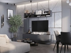 Стенка 2000 Квинта (темно-серый/силк титан/графит) в Жуланке - zhulanka.mebel-nsk.ru | фото