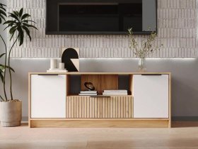 Тумба под ТВ  ТМ-001 Ивис (дуб крафт золотой/белый) в Жуланке - zhulanka.mebel-nsk.ru | фото